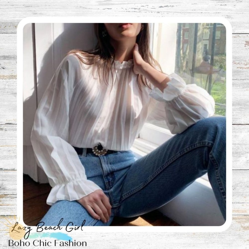 Pleated Puff Sleeve Blouse Size 10